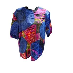 Vintage 80s Vibrant Abstract Print Women's Top Size Large